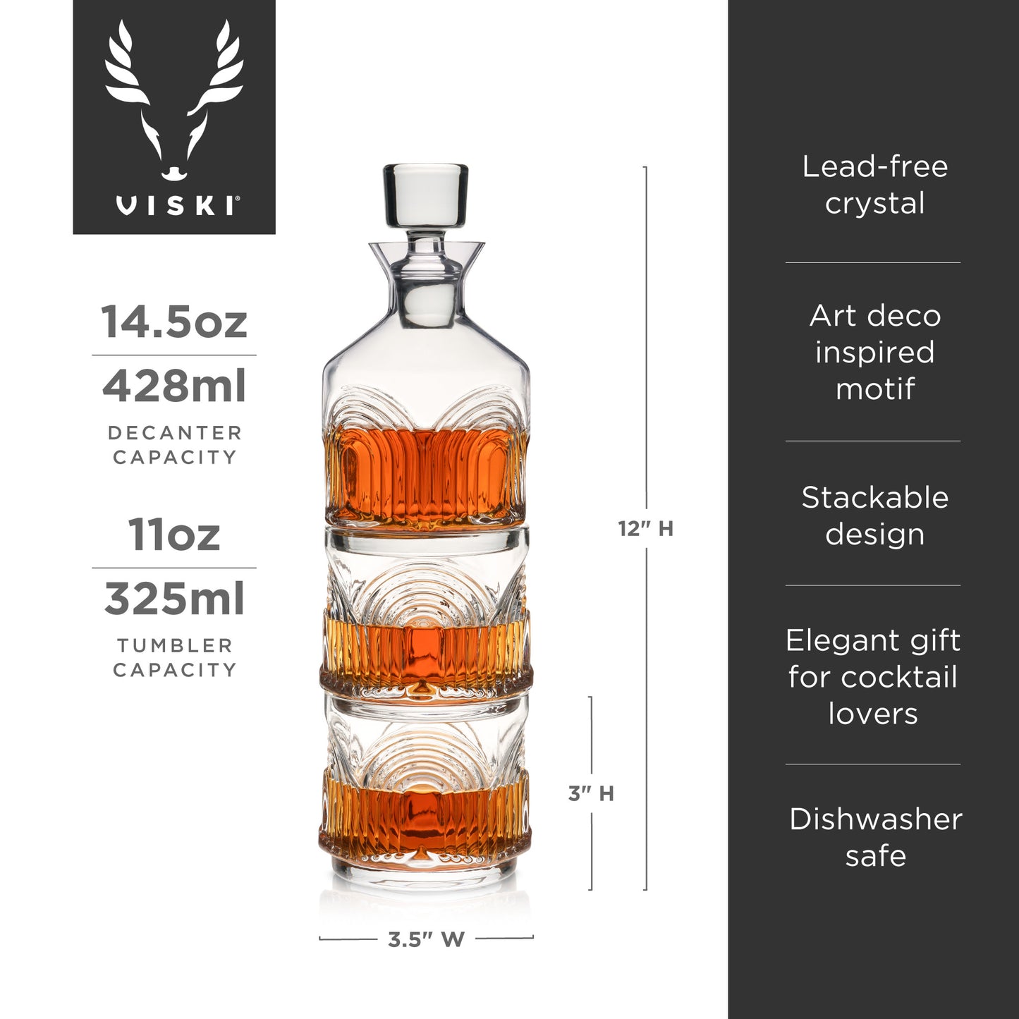 3-Piece Deco Beau Crystal Stacking Decanter Viski®