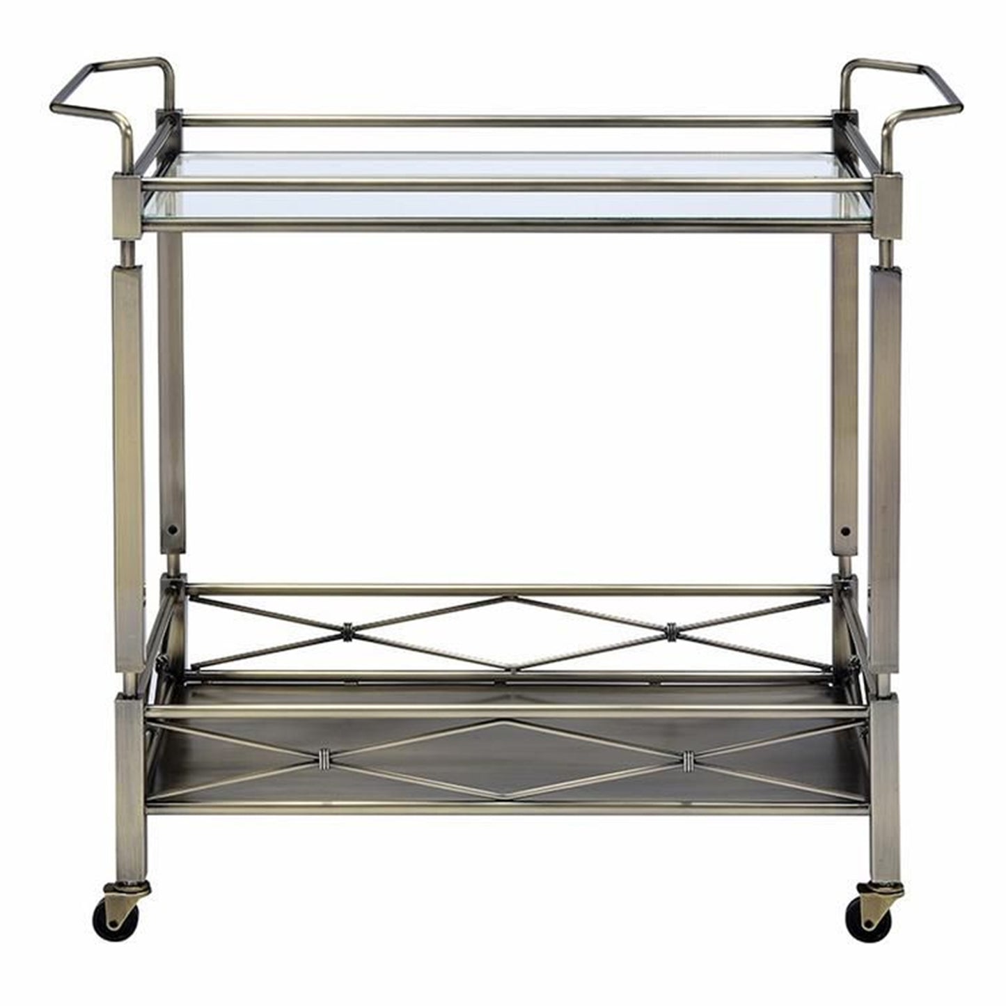 Bar Cart, 2 Tier Design Rectangular Metal Serving Cart with Glass Top Shelf, Silver