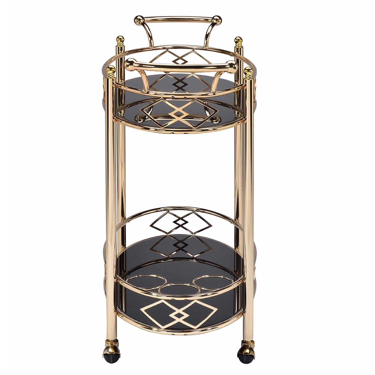 Bar Cart, Metal Framed Serving Cart with Tempered Glass Top and Open Bottom Shelf, Gold and Black