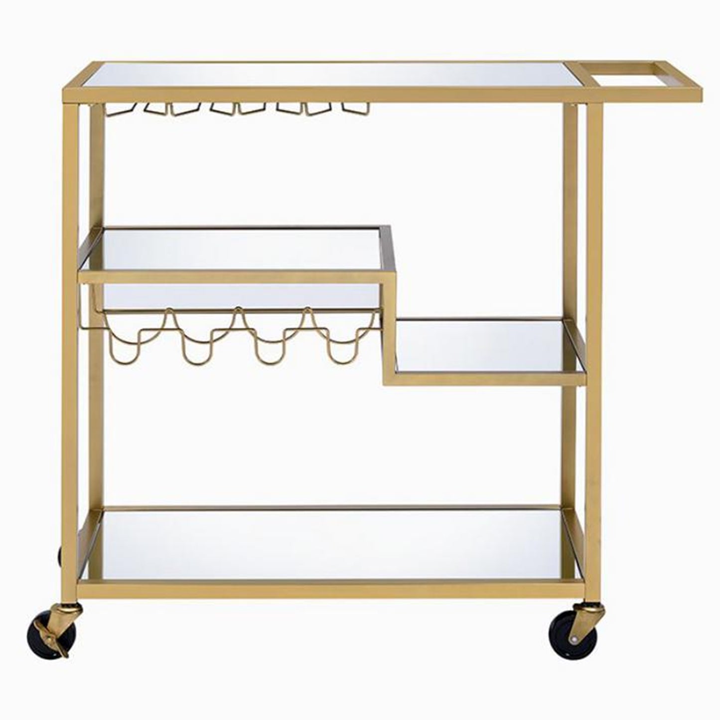 Bar Cart, Rectangular Metal Serving Cart with Stemware and Bottle Holder, Gold