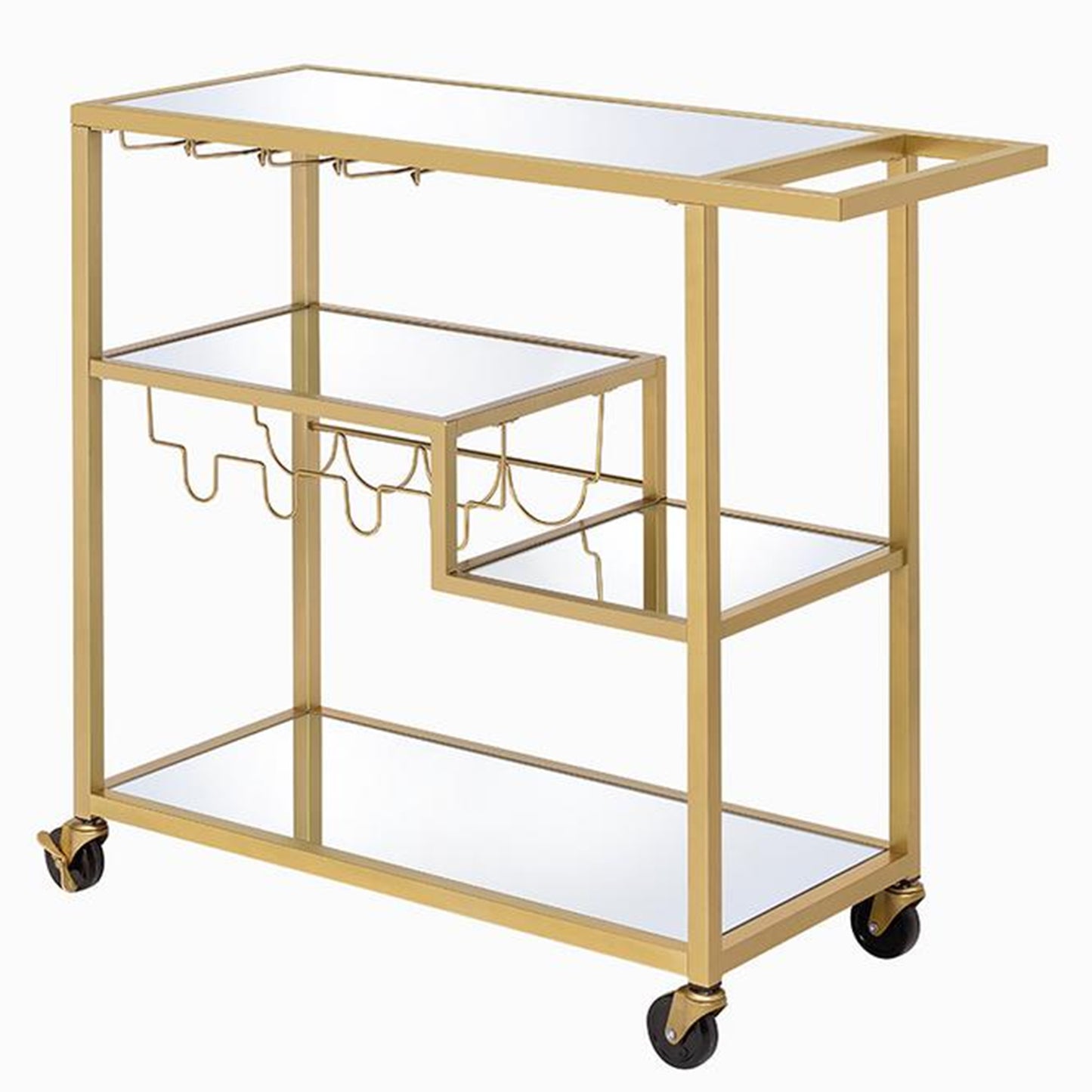 Bar Cart, Rectangular Metal Serving Cart with Stemware and Bottle Holder, Gold