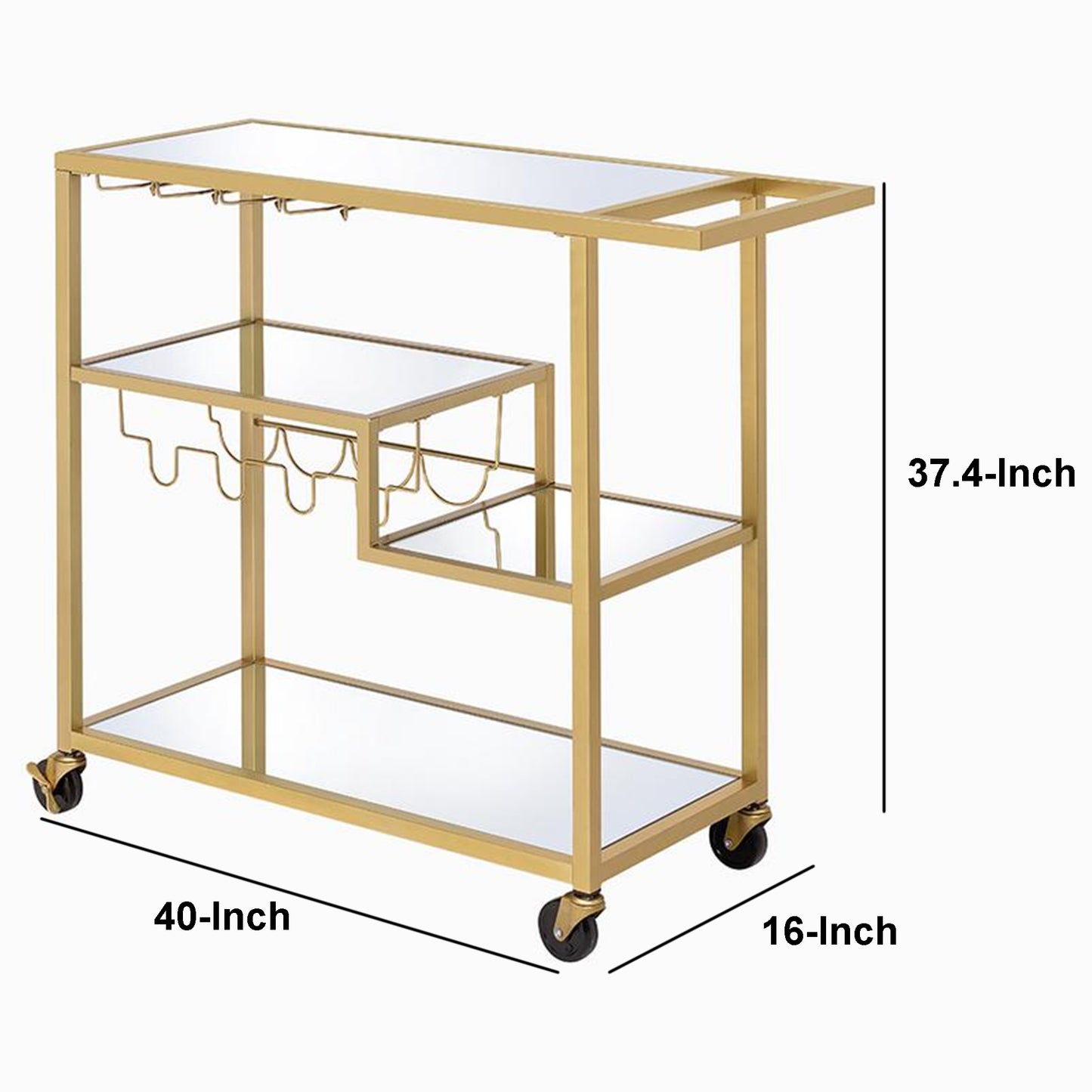 Bar Cart, Rectangular Metal Serving Cart with Stemware and Bottle Holder, Gold