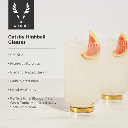 Deco Gatsby Crystal Highball Glasses Viski®