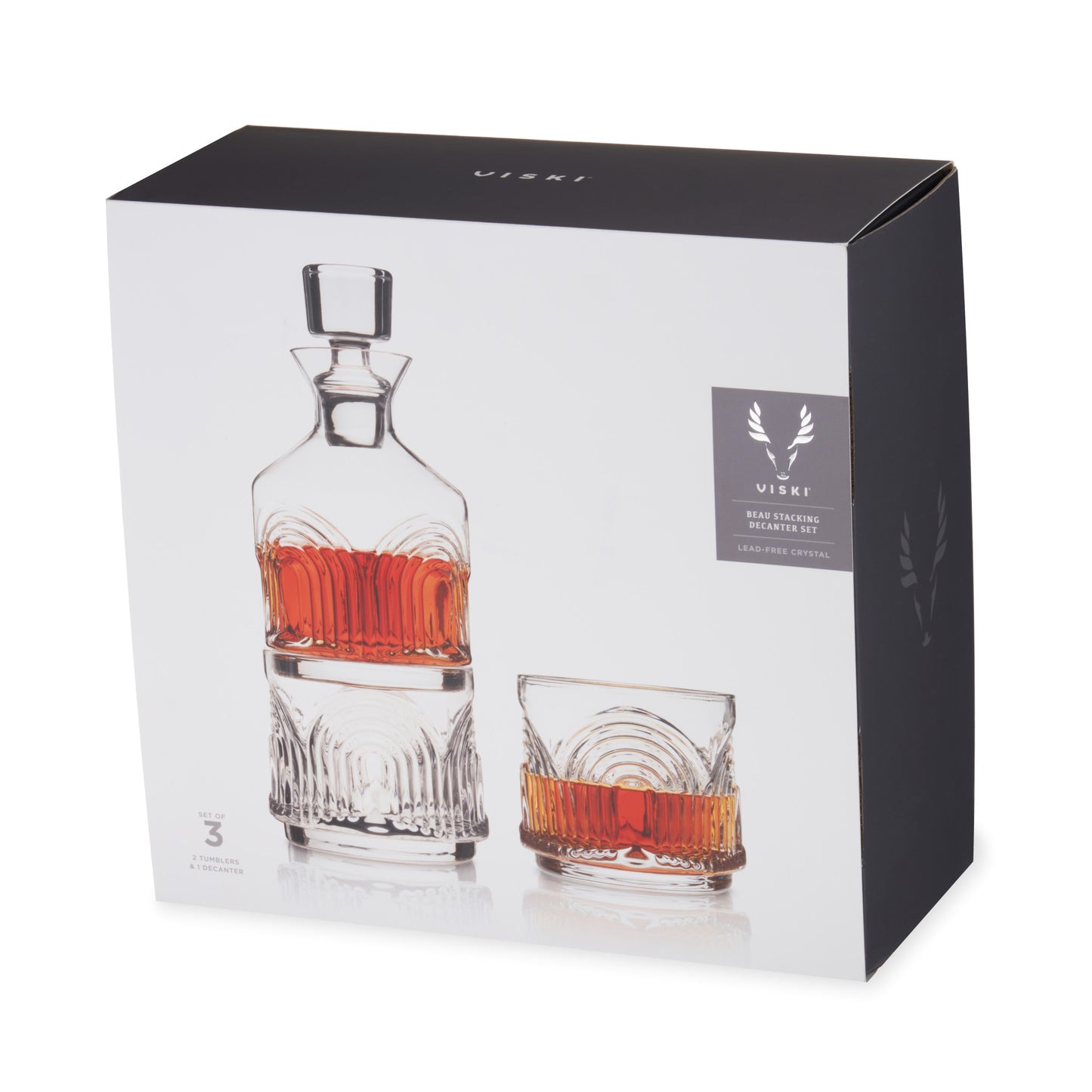 3-Piece Deco Beau Crystal Stacking Decanter Viski®