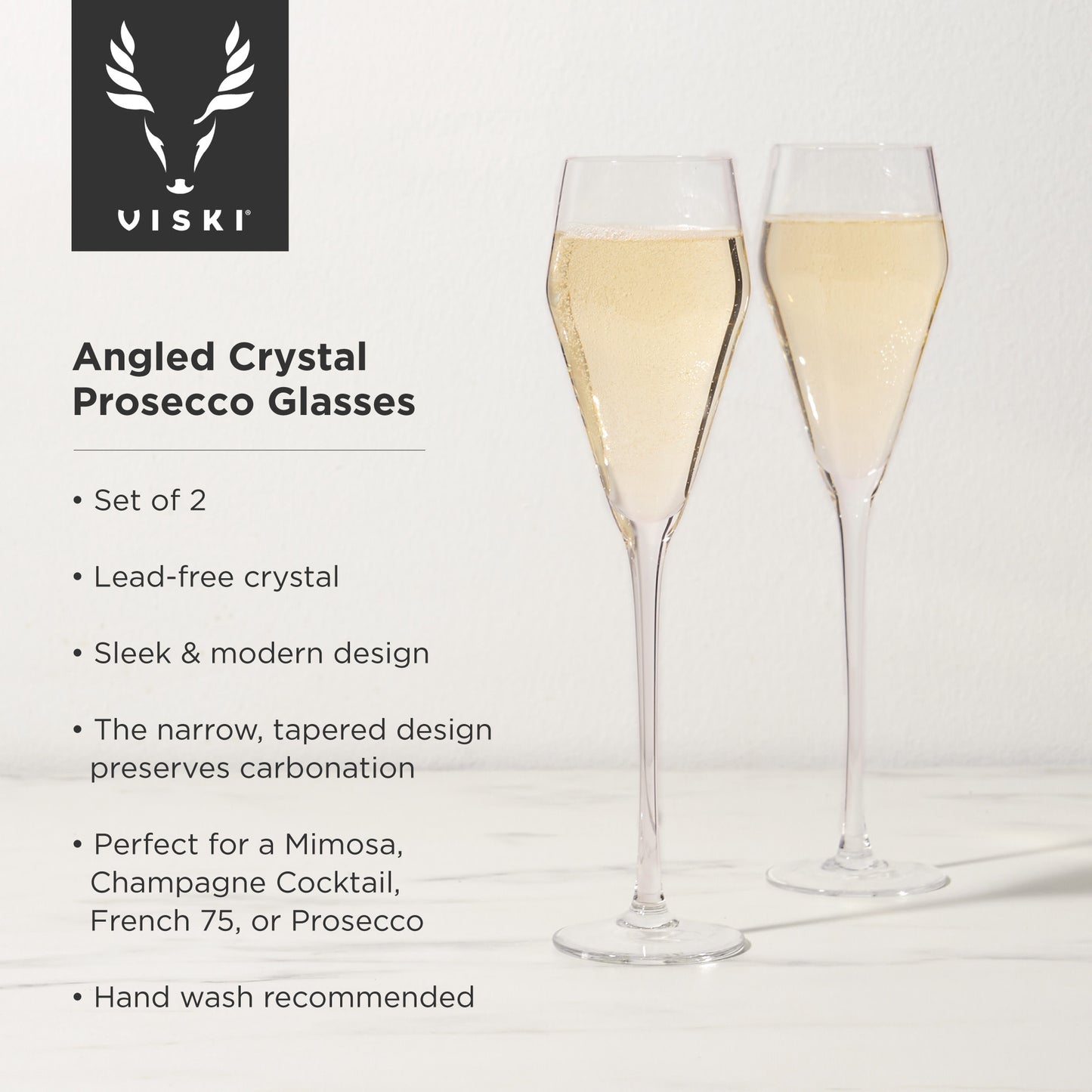 Raye Crystal Angled Prosecco Glasses Viski