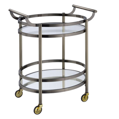 Bar Cart, Oval Shaped Metal Serving Cart with 2 Shelves, Silver -