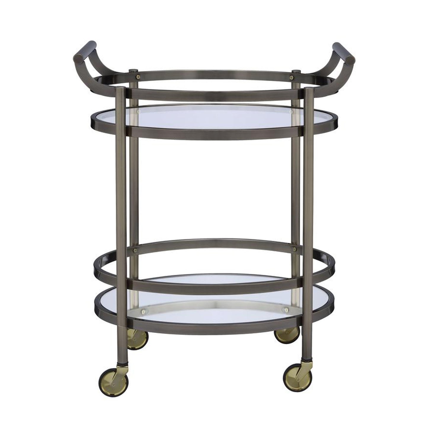 Bar Cart, Oval Shaped Metal Serving Cart with 2 Shelves, Silver -