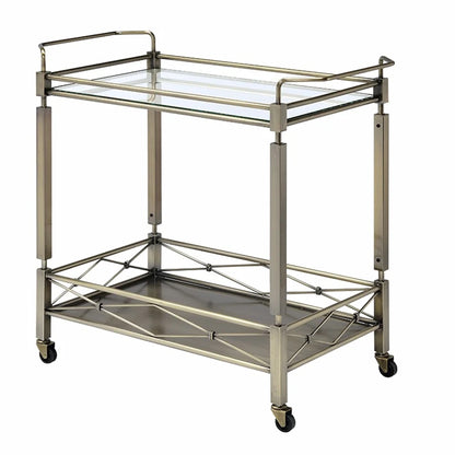 Bar Cart, 2 Tier Design Rectangular Metal Serving Cart with Glass Top Shelf, Silver