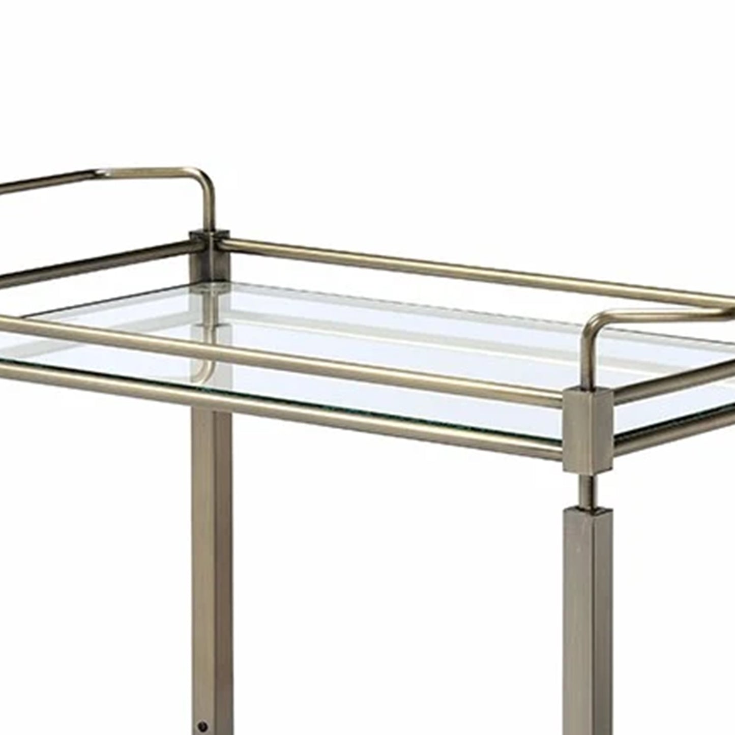 Bar Cart, 2 Tier Design Rectangular Metal Serving Cart with Glass Top Shelf, Silver