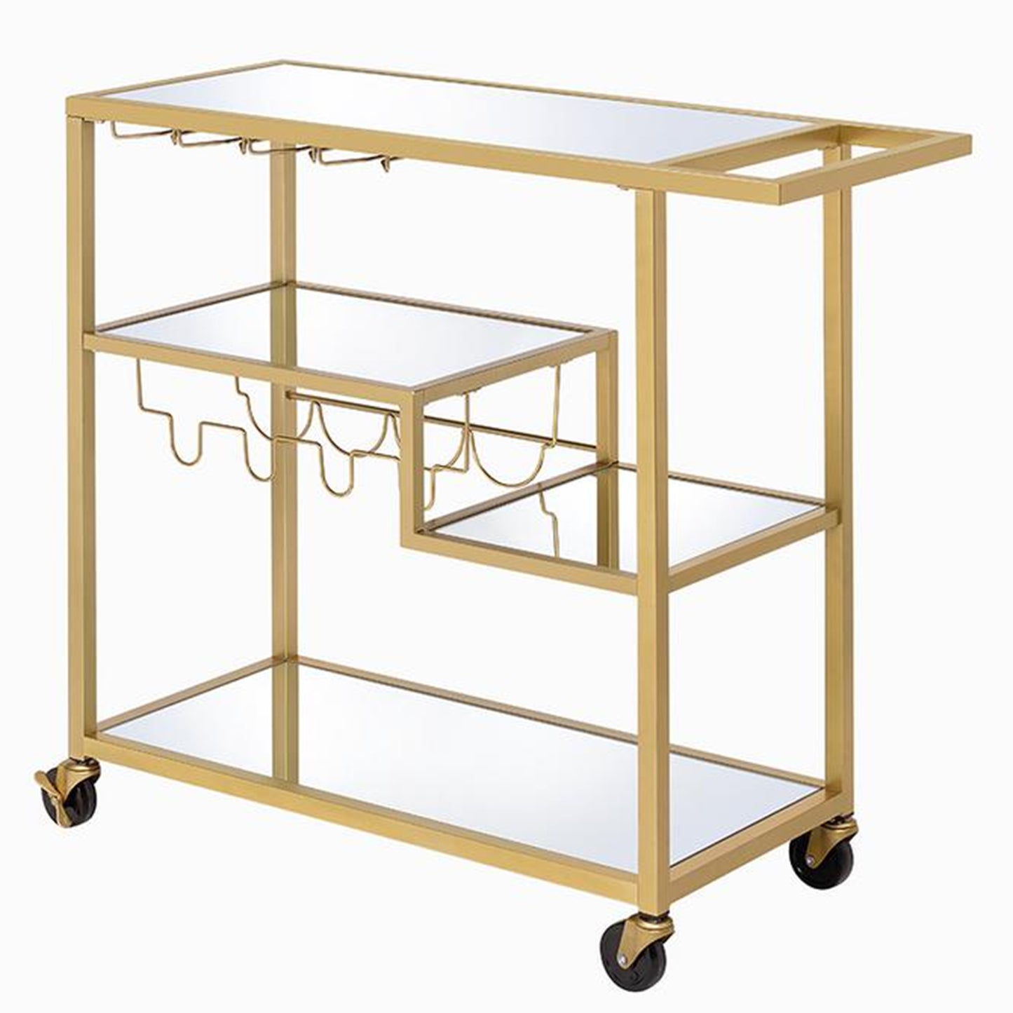 Bar Cart, Rectangular Metal Serving Cart with Stemware and Bottle Holder, Gold