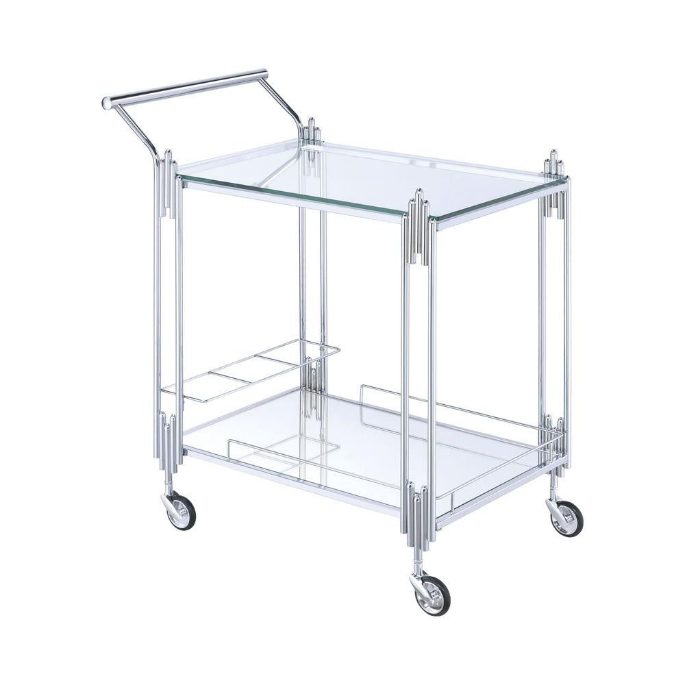 Bar Cart, Metal and Mirror Rectangular Serving Cart with Open Shelf, Silver