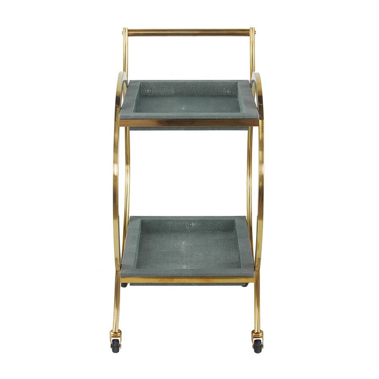 Sia 34 Inch Rolling Bar Cart, Round Steel Frame, Removable Trays Gray, Gold