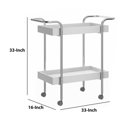 Storage Cart with 2 Tier Design and Metal Frame, White and Chrome